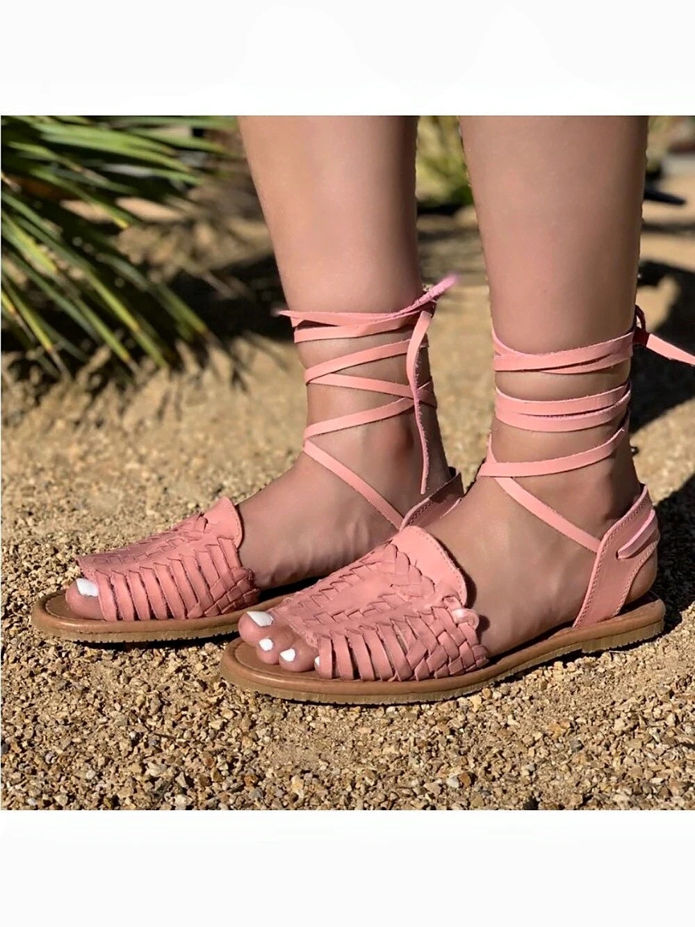Mexican Leather Lace-Up Huarache Sandals Pink Like New